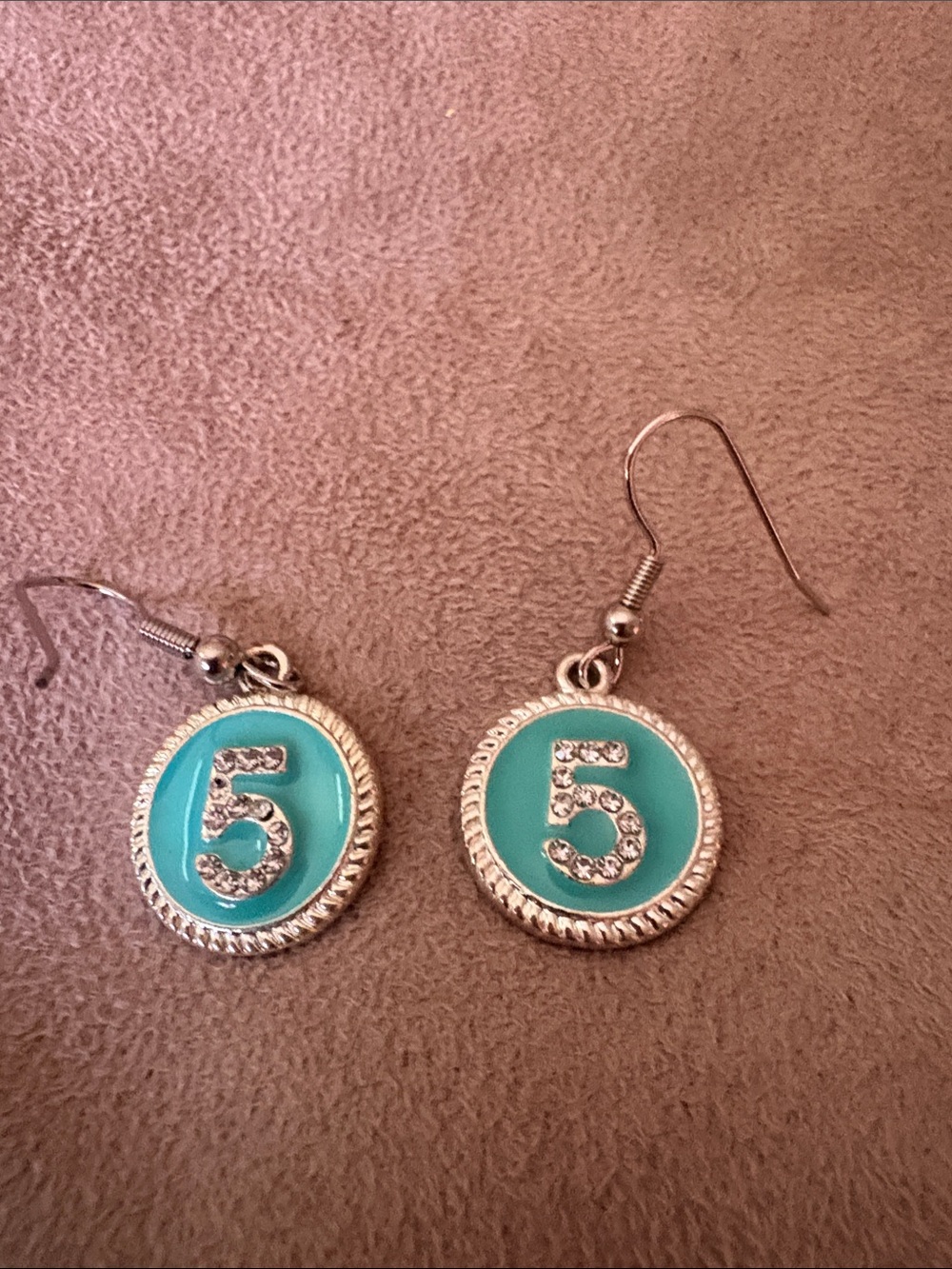 Turquoise Number 5 Crystal Drop Earrings - Unbranded